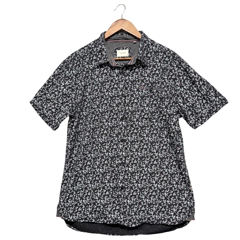 7Diamonds Button Up Shirt Mens L Black Floral Life In The City Cotton Resortwear